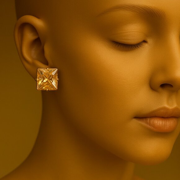 KATHERYN KENT, Gold-tone 0.5x0.5-in Yellow Square Sparkle Crystal Stud Earrings - Picture 1 of 9